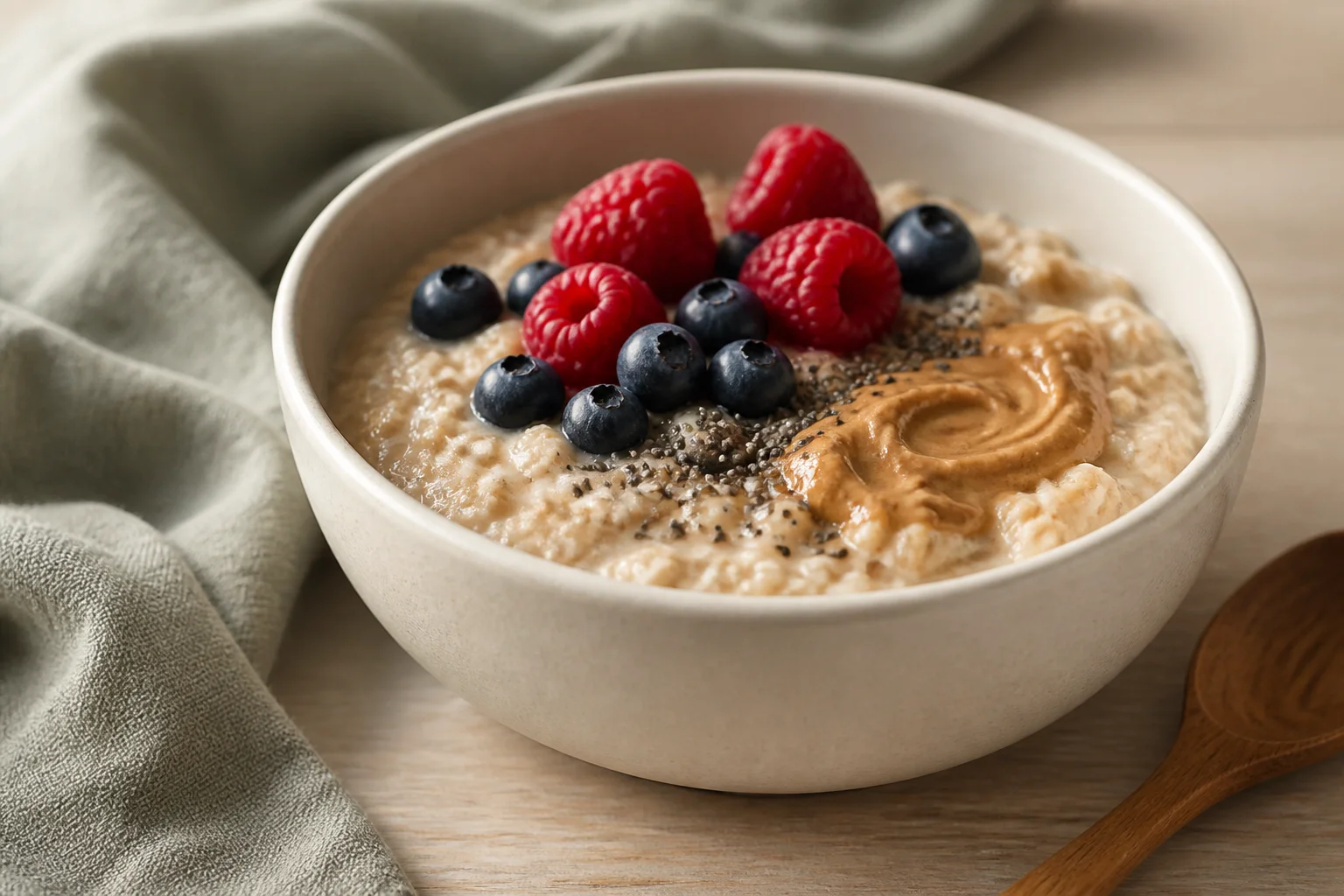 Oatmeal with berries and peanut butter