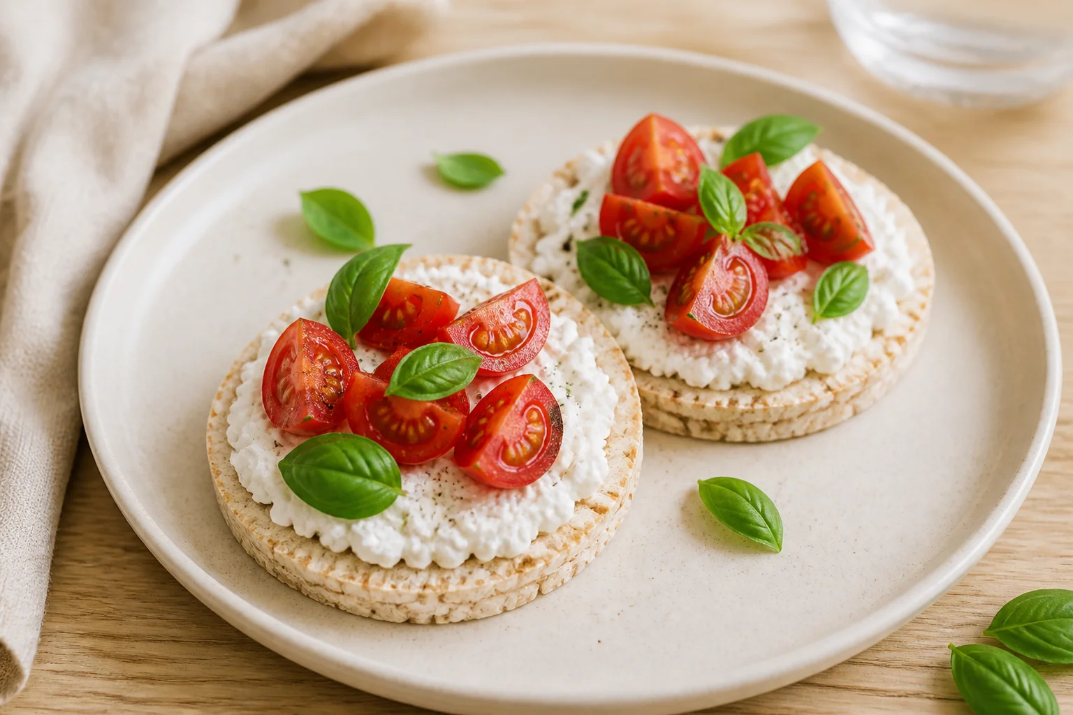 Rice cakes with cottage cheese and tomato